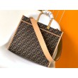 Borse Replica tote media Fendi Sunshine tessuto jacquard FF marrone
