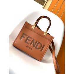 Borsa tote piccola Fendi Sunshine marrone vitello