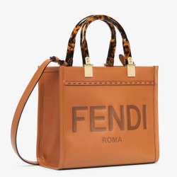 Borsa tote piccola Fendi Sunshine marrone vitello