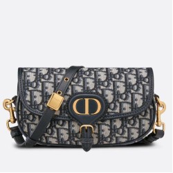 Riproduzione Fedele Borsa Dior Bobby East-West tela Dior Oblique blu imitazioni