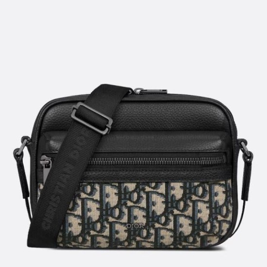 Dior Borsa a tracolla con cerniera Mini Rider 2.0 beige obliquo con pelle nera