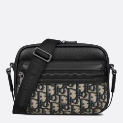 Riproduzione Fedele Dior Borsa a tracolla con cerniera Mini Rider 2.0 beige obliquo con pelle nera imitazioni