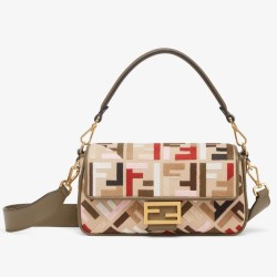 Riproduzione Fedele Replica Perfetta media Baguette Fendi tela con ricamo FF multicolore imitazioni