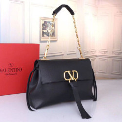 fedele Valentino Medium VRing Chain Borse Replica Nero Grainy Calfskin