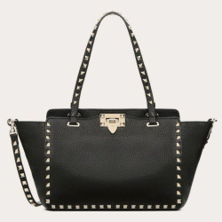 fedele Valentino Piccolo Rockstud Tote Nero Grained Calfskin