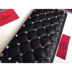 fedele Valentino Rockstud Spike Zip Portafoglio Noir Agnello