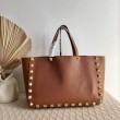 fedele Valentino Roman Stud Tote Borsa Marrone Vitello Granulato