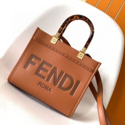 Qualità Specchio Replica Borsa tote piccola Fendi Sunshine marrone vitello Riproduzione Fedele Borsa tote piccola Fendi Sunshine marrone vitello imitazioni