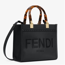 Riproduzione Fedele Bora Pari all'originale replica tote piccola Fendi Sunshine vitello nera imitazioni