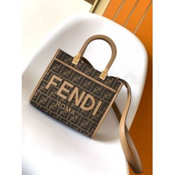 Borse Replica tote piccola Fendi Sunshine tessuto jacquard FF marrone Borse Replica tote piccola Fendi Sunshine tessuto jacquard FF marrone