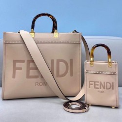 Riproduzione Fedele Borsa shopper media Fendi Sunshine vitello beige imitazioni