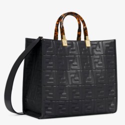 Riproduzione Fedele Borsa tote media Fendi Sunshine vitello FF nera imitazioni