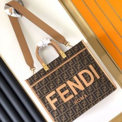 Qualità Specchio Replica Borse tote media Fendi Sunshine tessuto jacquard FF marrone Riproduzione Fedele Borse Replica tote media Fendi Sunshine tessuto jacquard FF marrone imitazioni