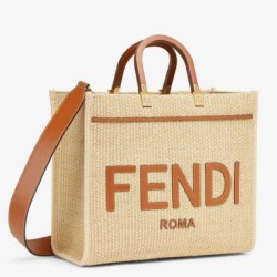 Riproduzione Fedele Bora Pari all'originale replica tote media Fendi Sunshine paglia naturale imitazioni