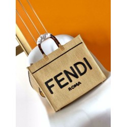 Borsa tote media Fendi Sunshine paglia nera e naturale Borsa tote media Fendi Sunshine paglia nera e naturale