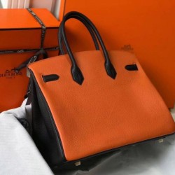 Hermes Birkin Tri-Color 35cm Borsa Arancione/Bianco/Nero Clemence Replica qualità specchio Replica Perfette Hermes Birkin Tri-Color 35cm Borsa Arancione/Bianco/Nero Clemence imitazioni