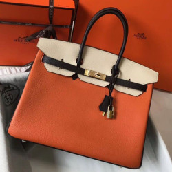 Hermes Birkin Tri-Color 35cm Borsa Arancione/Bianco/Nero Clemence