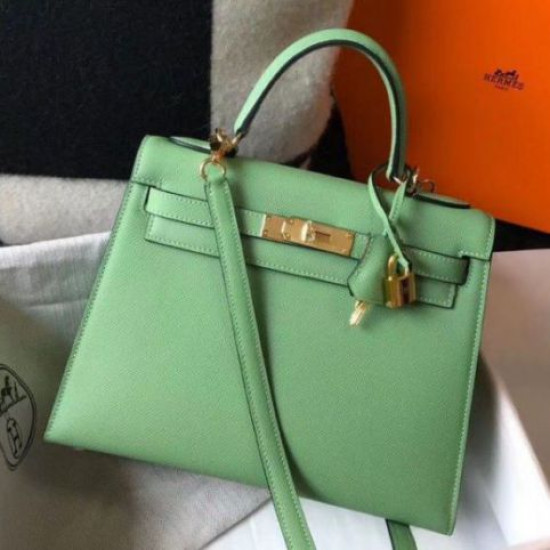 Hermes Kelly 25cm Sellier Borsa Vert Criquet Epsom Hermes Kelly 25cm Sellier Borsa Vert Criquet Epsom