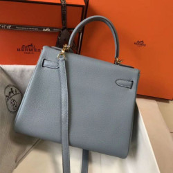 Hermes Kelly 28cm Retourne Qualità superiore replica Blue Lin Clemence