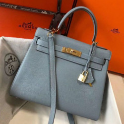 Hermes Kelly 28cm Retourne Qualità superiore replica Blue Lin Clemence