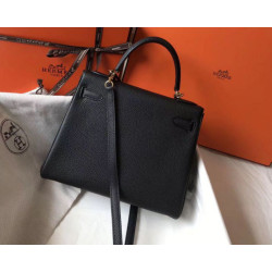 Hermes Kelly 28cm Retourne Borsa Nero Clemence