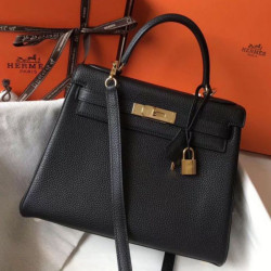 Hermes Kelly 28cm Retourne Borsa Nero Clemence