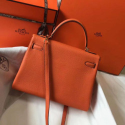 Hermes Kelly 32cm Retourne Borsa Arancione Clemence