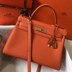 Hermes Kelly 32cm Retourne Borsa Arancione Clemence