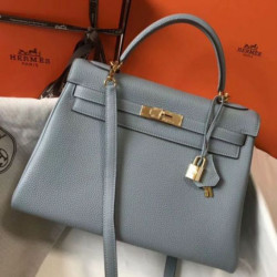 Hermes Kelly 32cm Retourne Borse Replica Blu Lin Clemence