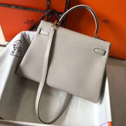 Hermes Kelly 32cm Retourne Borsa Grigio Perla Clemence
