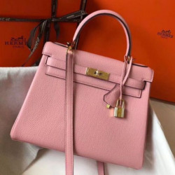 Hermes Kelly 32cm Retourne Borsa Rosa Clemence