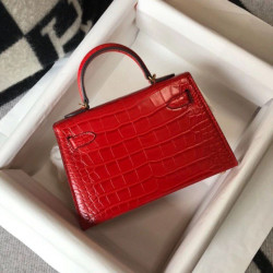 Hermes Kelly Mini II Borsa Rosso Embossed Crocodile