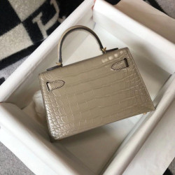 Hermes Kelly Mini II Borsa Taupe Embossed Crocodile
