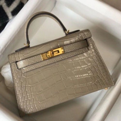 Hermes Kelly Mini II Borsa Taupe Embossed Crocodile