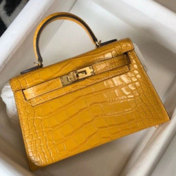 Hermes Kelly Mini II Borsa Yellow Embossed Crocodile
