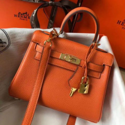 Hermes Mini Kelly 20cm Borse Replica Arancione Clemence
