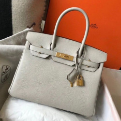 Hermes Pearl Grey Clemence Birkin 30cm Bora Pari all'originale replica GHW
