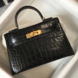 Replica Perfette Hermes Kelly Mini II Borsa Nero Embossed Crocodile imitazioni