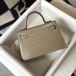 Hermes Kelly Mini II Borsa Taupe Embossed Crocodile Replica qualità specchio Replica Perfette Hermes Kelly Mini II Borsa Taupe Embossed Crocodile imitazioni