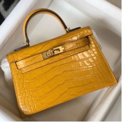 Replica Perfette Hermes Kelly Mini II Borsa Yellow Embossed Crocodile imitazioni