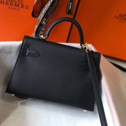 Hermes Kelly Mini II Imitazioni borse griffate Nero Epsom Replica qualità specchio Replica Perfette Hermes Kelly Mini II Imitazioni borse griffate Nero Epsom imitazioni