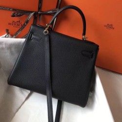Hermes Kelly 28cm Retourne Borsa Nero Clemence Replica qualità specchio Replica Perfette Hermes Kelly 28cm Retourne Borsa Nero Clemence imitazioni
