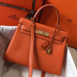 Replica Perfette Hermes Kelly 28cm Retourne Borsa Orange Clemence imitazioni