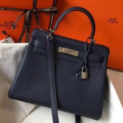 Replica Perfette Hermes Kelly 32cm Retourne Borsa Blu Navy Clemence imitazioni