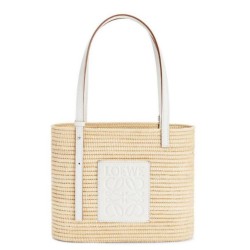 Replica Perfette Loewe Piccolo Square Basket Bora Pari all'originale replica Raffia e vitello bianca imitazioni