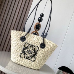 Loewe Piccolo Anagram Basket Imitazioni borse griffate Iraca Palm e Vitello Nero Replica qualità specchio Replica Perfette Loewe Piccolo Anagram Basket Imitazioni borse griffate Iraca Palm e Vitello Nero imitazioni