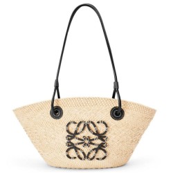 Replica Perfette Loewe Piccolo Anagram Basket Imitazioni borse griffate Iraca Palm e Vitello Nero imitazioni