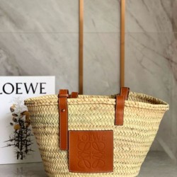 Loewe Medium Basket Bora Pari all'originale replica Raffia e vitello marrone Replica qualità specchio Replica Perfette Loewe Medium Basket Bora Pari all'originale replica Raffia e vitello marrone imitazioni