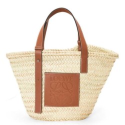 Replica Perfette Loewe Medium Basket Bora Pari all'originale replica Raffia e vitello marrone imitazioni