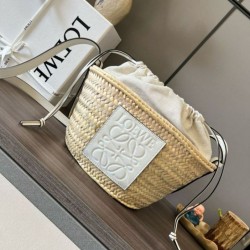 Loewe Drawstring Bucket Borsa Palm Leaf e vitello bianca Replica qualità specchio Replica Perfette Loewe Drawstring Bucket Borsa Palm Leaf e vitello bianca imitazioni